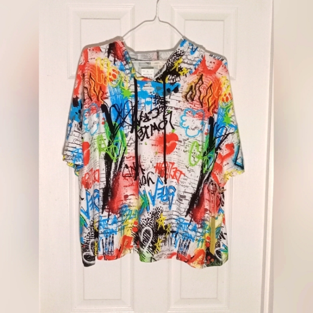 graffiti short sleeve t-shirt hoodie paper+tee Women's 3X